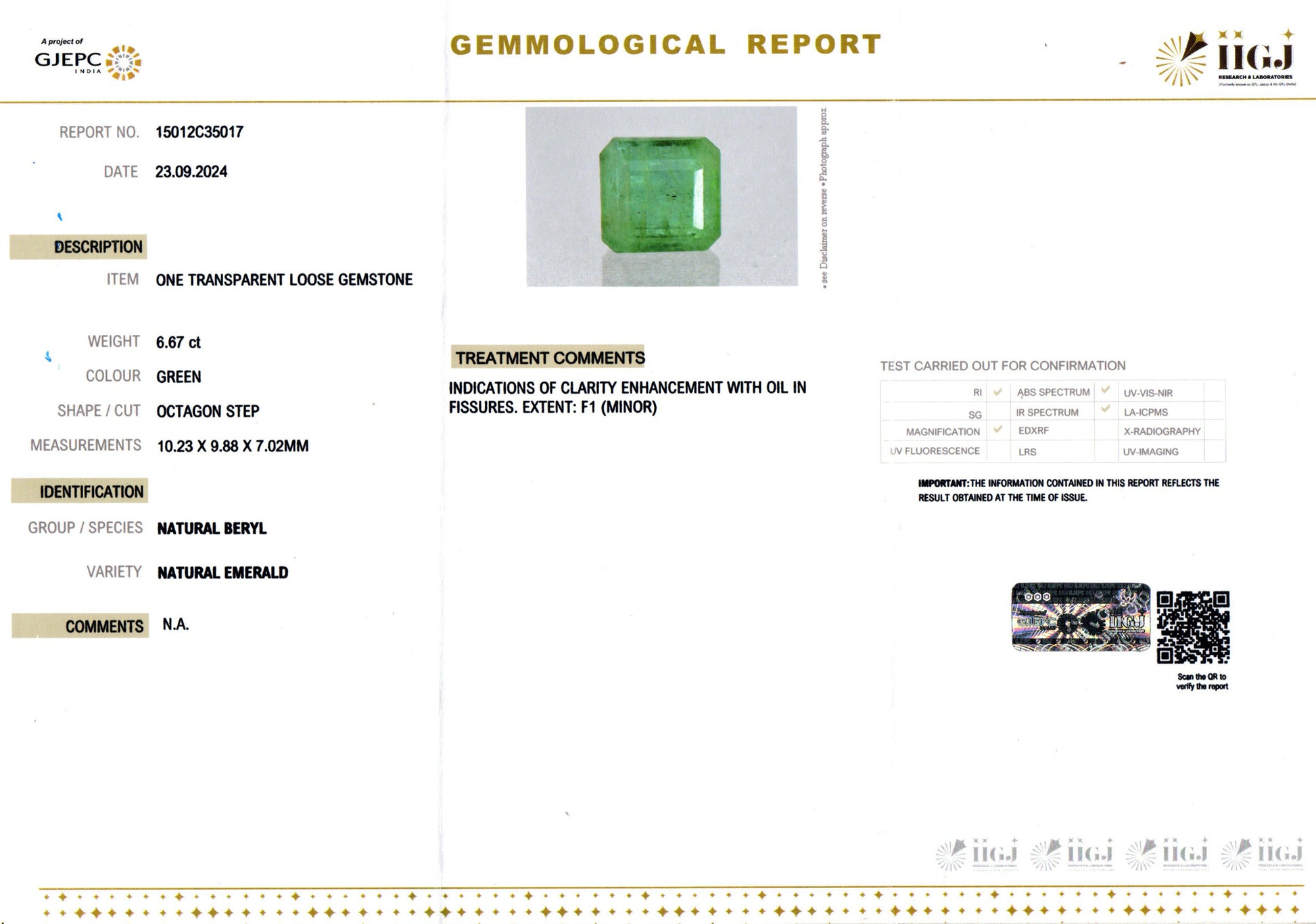 Zambian Emerald - 6.67 Carat Prime Quality EMD-9837