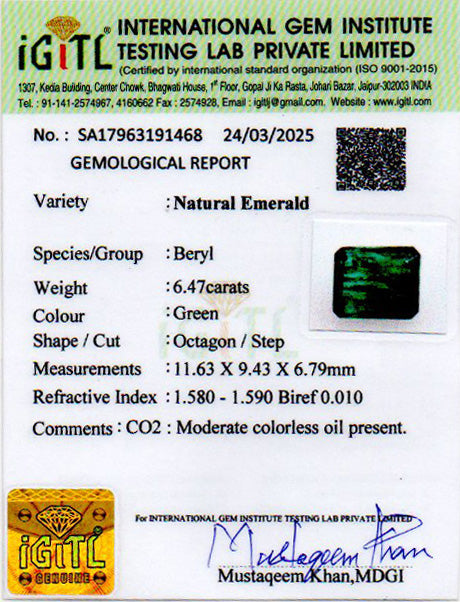 Zambian Emerald - 6.47 Carat Prime Quality EMD-9843
