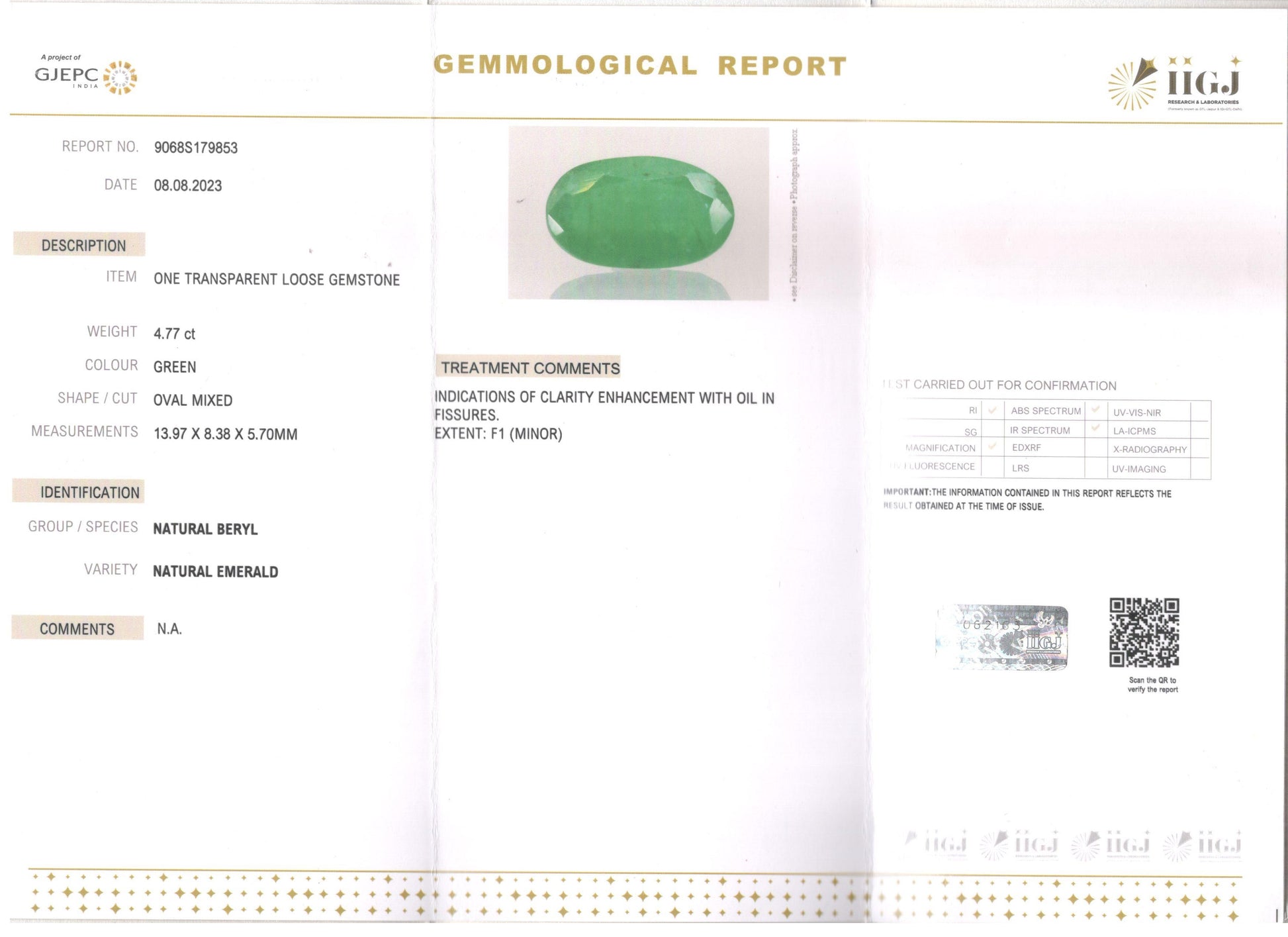 Zambian Emerald - 4.77 Carat Prime Quality EMD-9848