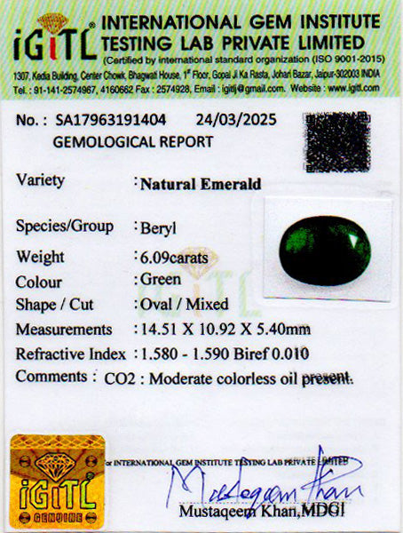 Zambian Emerald - 6.09 Carat Prime Quality EMD-9865