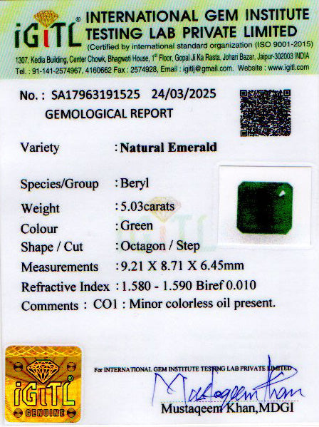 Zambian Emerald - 5.03 Carat Prime Quality EMD-9868