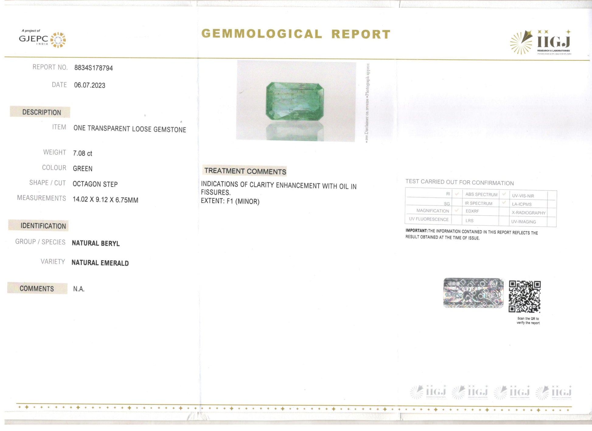 Emerald - 7.08 Carats