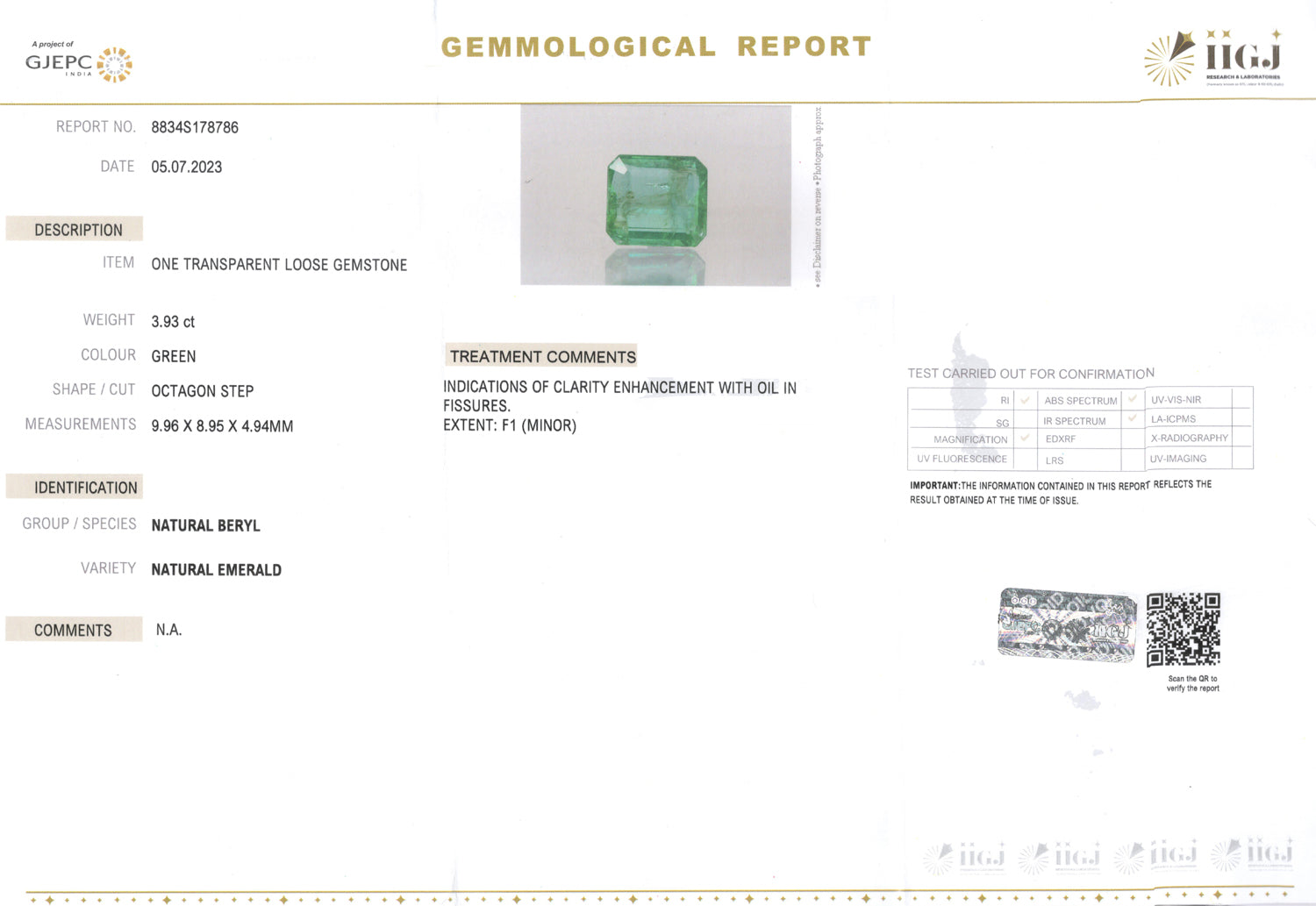 Zambian Emerald - 3.93 Carat Rare Quality  EMD-9872