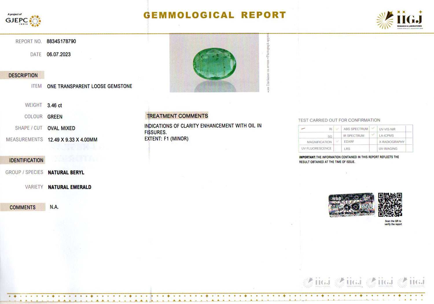 Emerald - 3.46 Carats