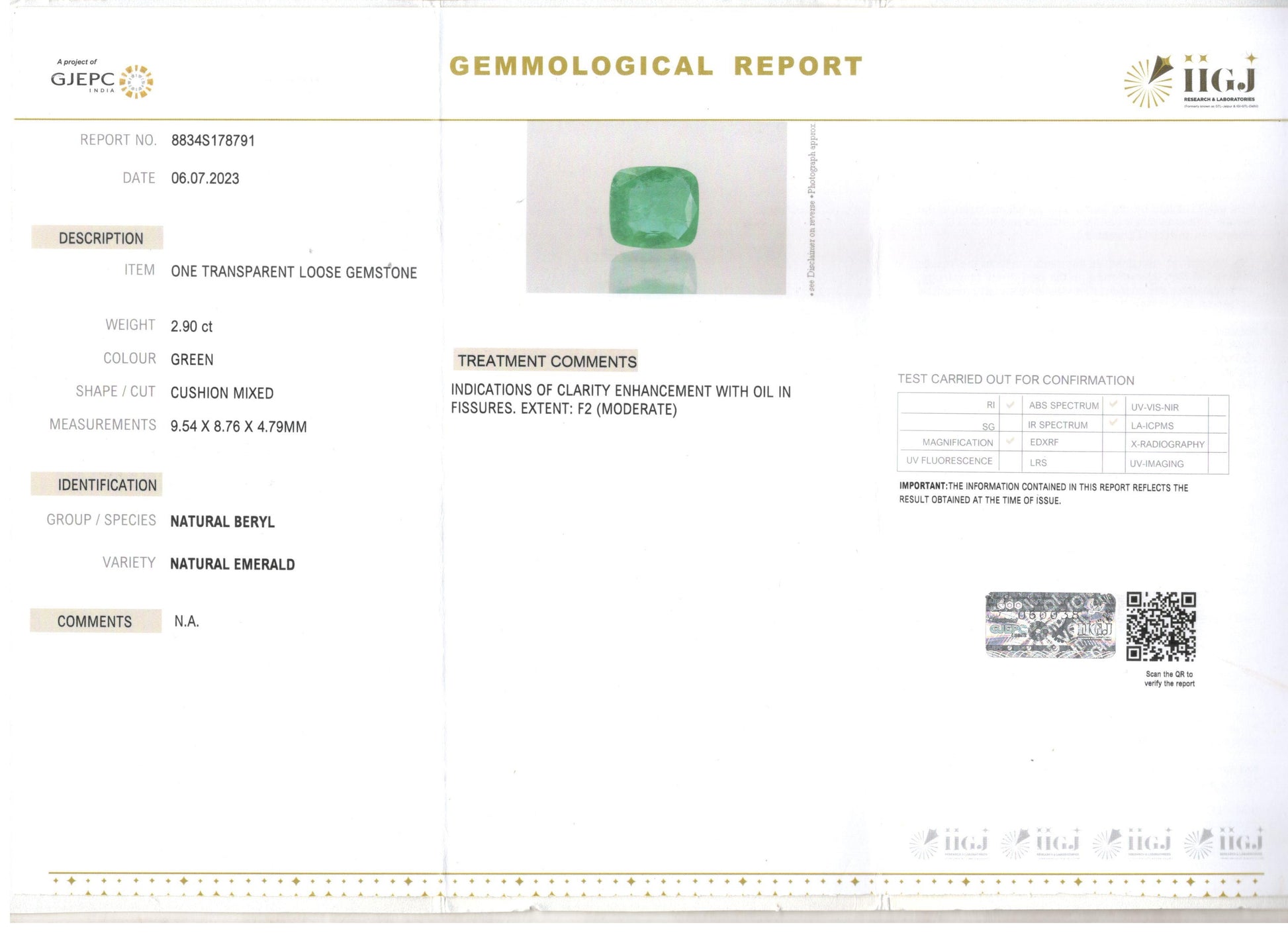 Zambian Emerald - 2.90 Carat Rare Quality  EMD-9878
