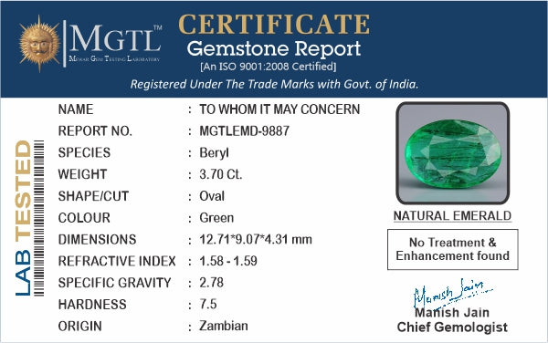 Emerald - 3.70 Carats