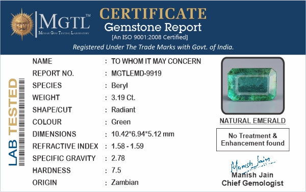 Zambian Emerald - 3.19 Carat Limited Quality EMD-9919