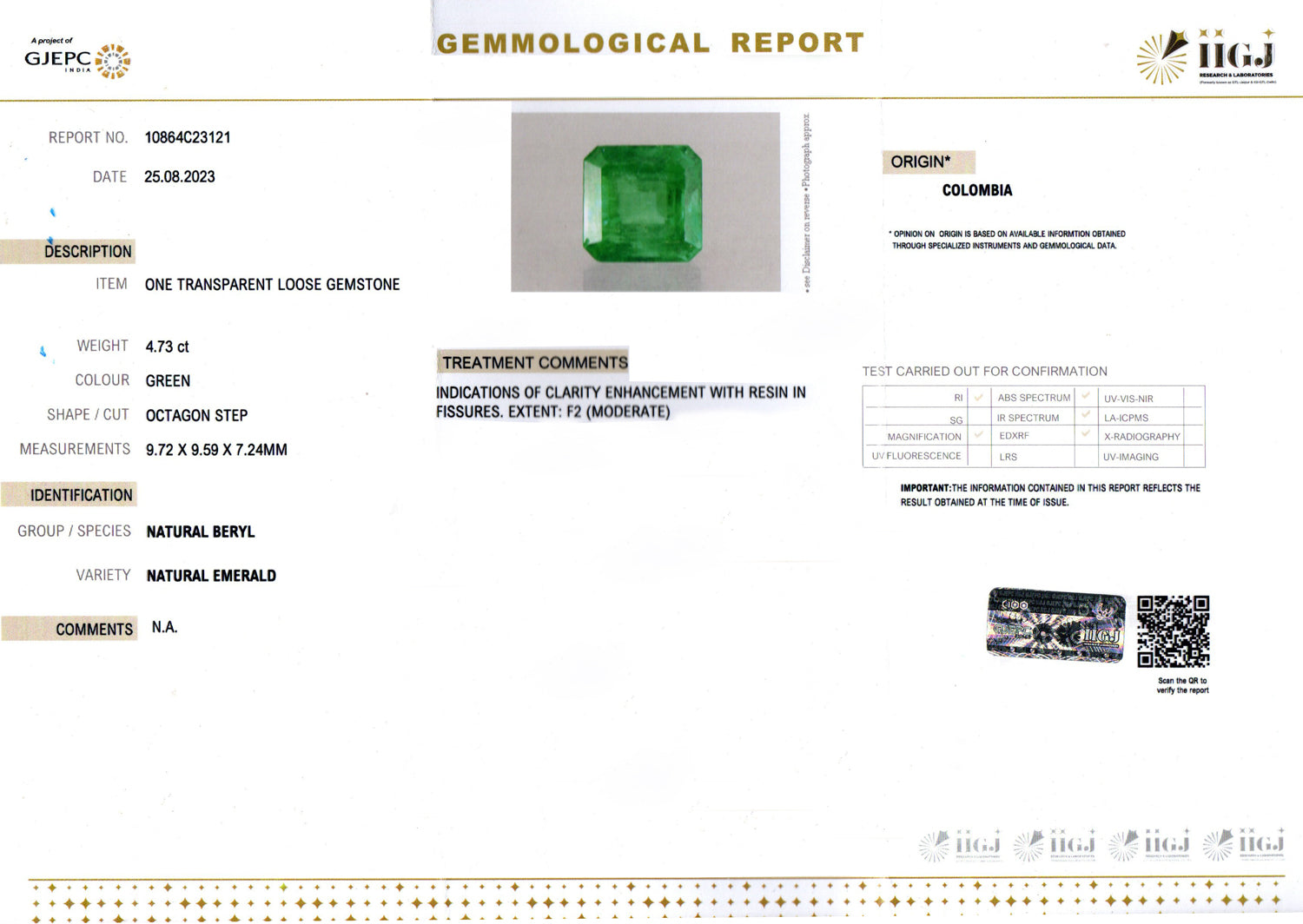 Colombian Emerald - 4.73 Carat Rare Quality EMD-9922