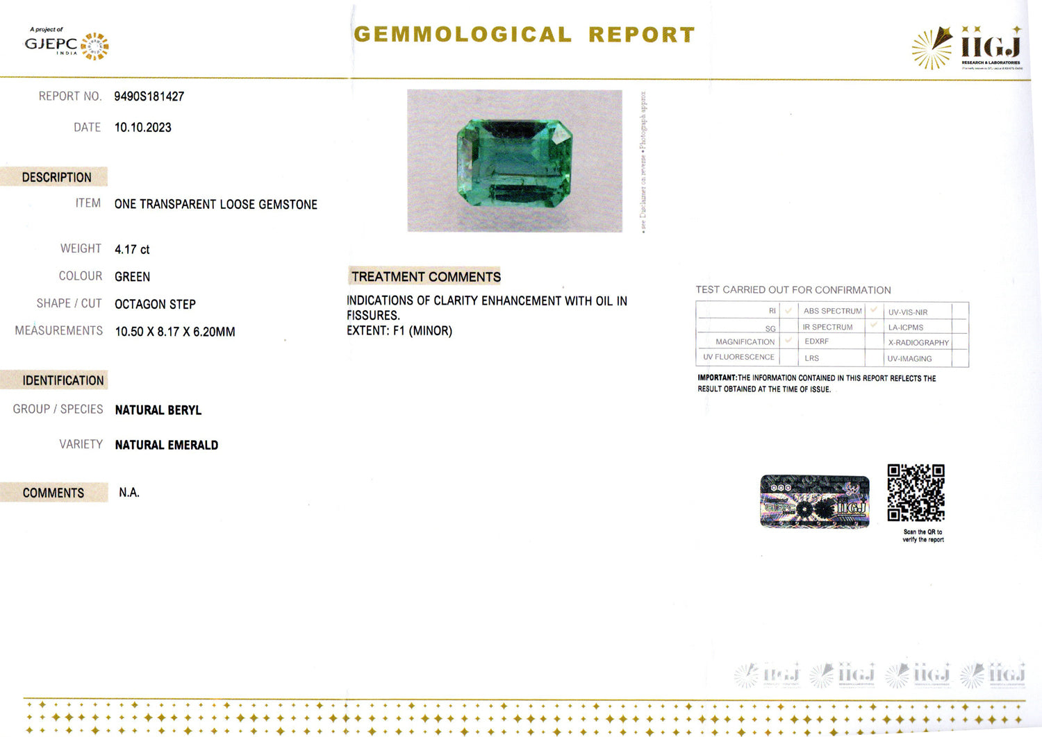Zambian Emerald - 4.17 Carat Rare Quality EMD-9924