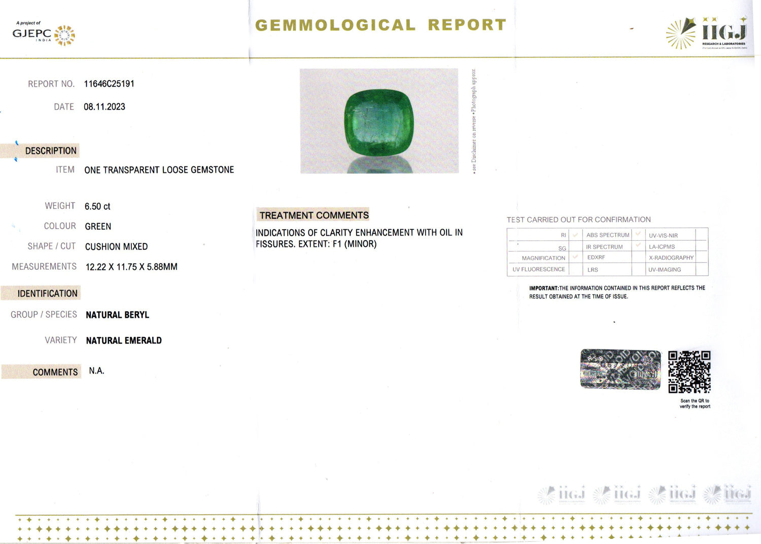 Zambian Emerald - 6.50 Carat Limited Quality EMD-9951