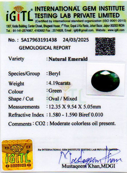 Zambian Emerald - 4.19 Carat Fine Quality EMD-9962