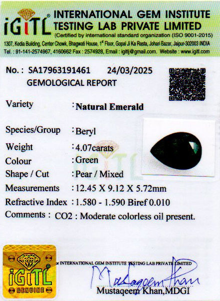 Zambian Emerald - 4.07 Carat Prime Quality EMD-9976