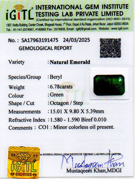 Emerald - 6.78 Carats