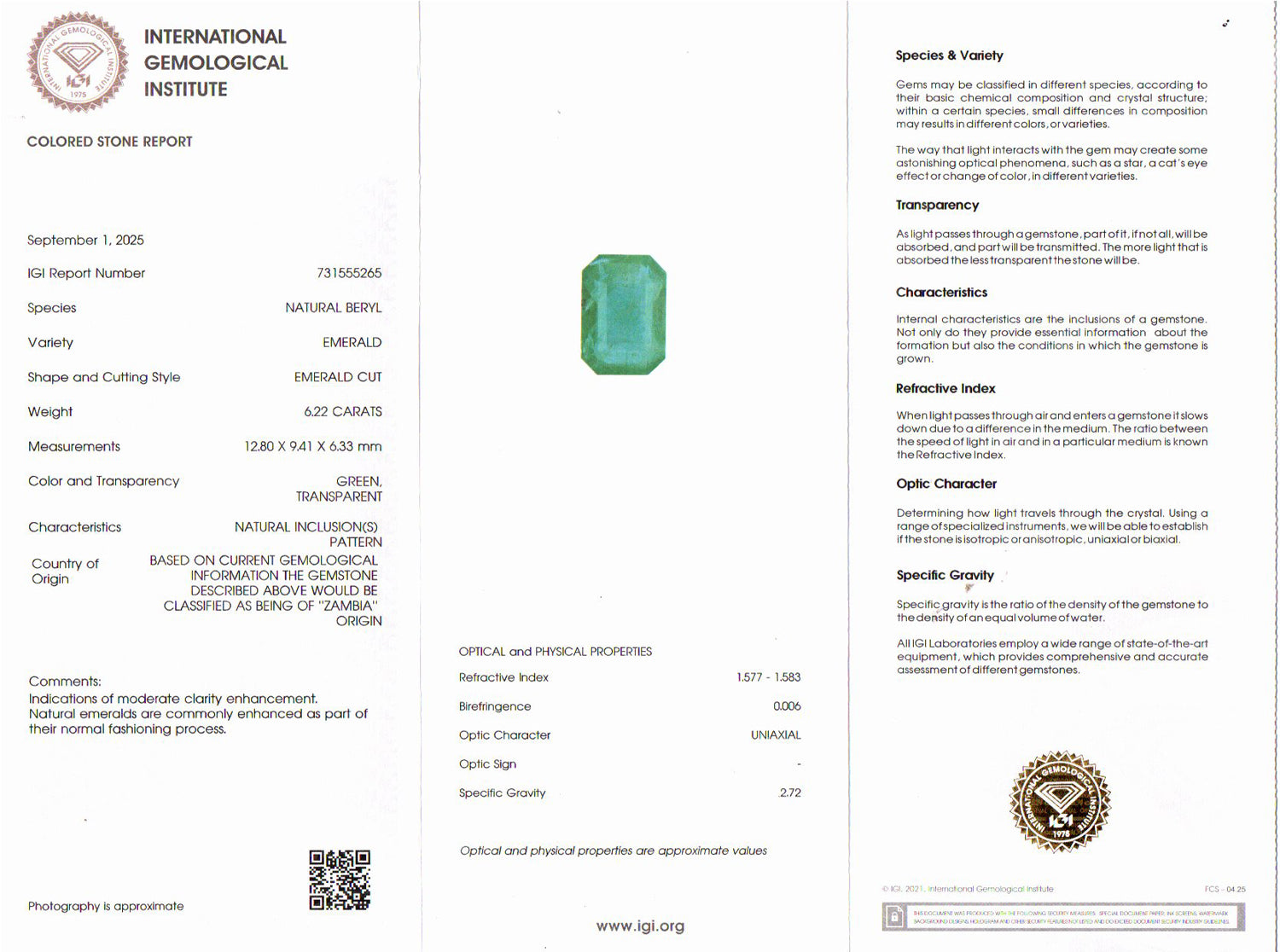 Emerald - 6.22 Carats