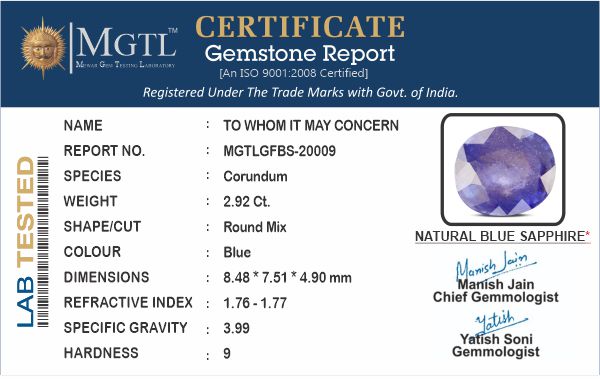 Thailand Blue Sapphire - 2.92 Carat Fine Quality GFBS-20009