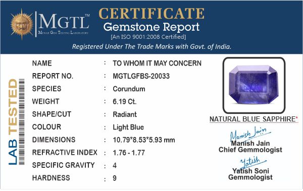 Thailand Blue Sapphire - 6.19 Carat Fine Quality GFBS-20033