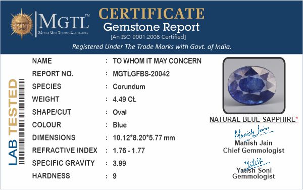 Blue Sapphire - 4.49 Carats