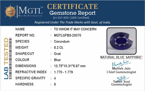 Blue Sapphire - 8.20 Carats