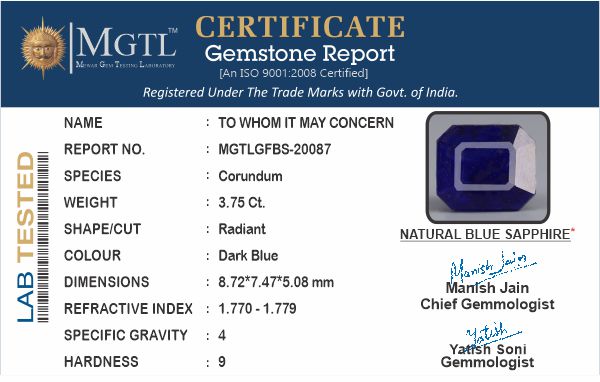 Blue Sapphire - 3.75 Carats