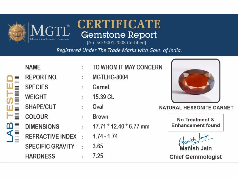 African Hessonite Garnet - 15.39 Carat Prime Quality HG-8004