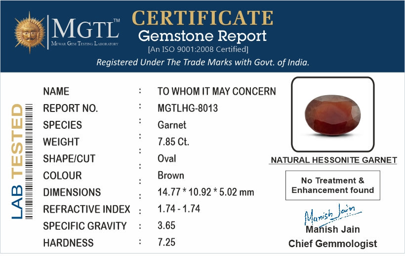 Hessonite (Gomed) - 7.85 Carat