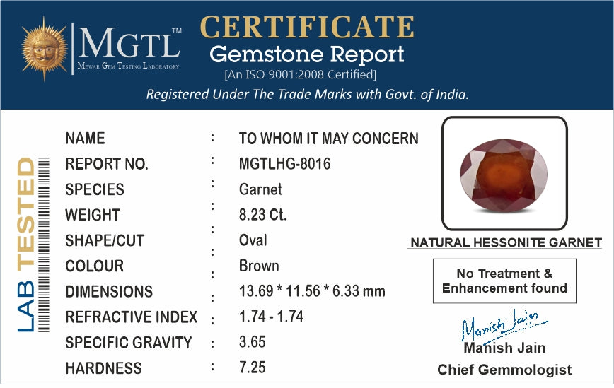 African Hessonite Garnet - 8.23 Carat Prime Quality HG-8016