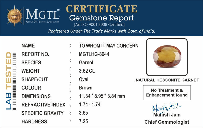 African Hessonite Garnet - 3.62 Carat Limited Quality HG-8044