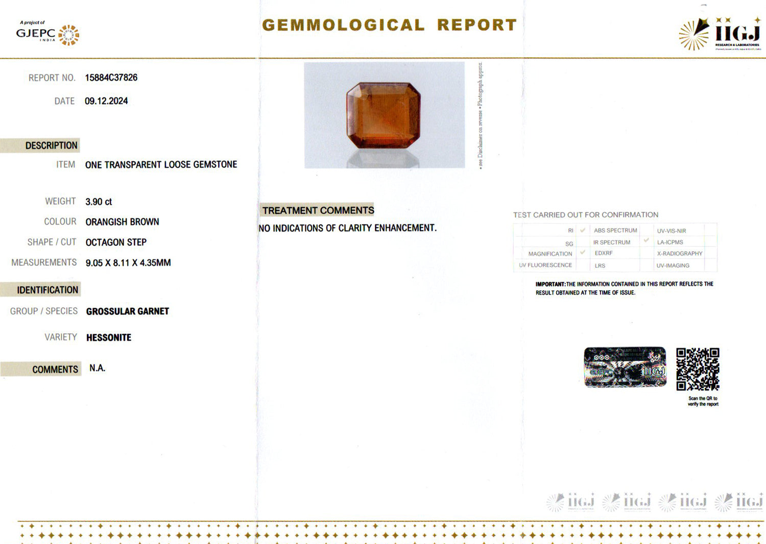 African Hessonite Garnet - 3.90 Carat Prime Quality HG-8061
