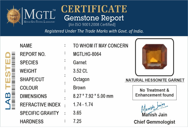 Ceylon Hessonite Garnet - 3.52 Carat Prime Quality HG-8064
