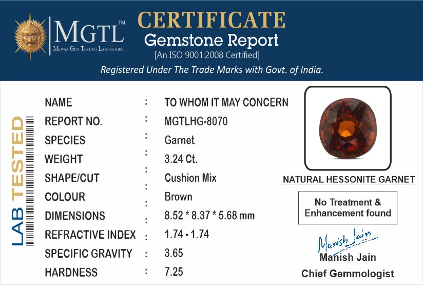 Ceylon Hessonite Garnet - 3.24 Carat Limited Quality HG-8070