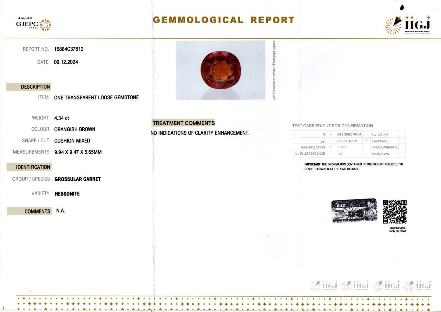 Ceylon Hessonite Garnet - 4.34 Carat Limited Quality HG-8082