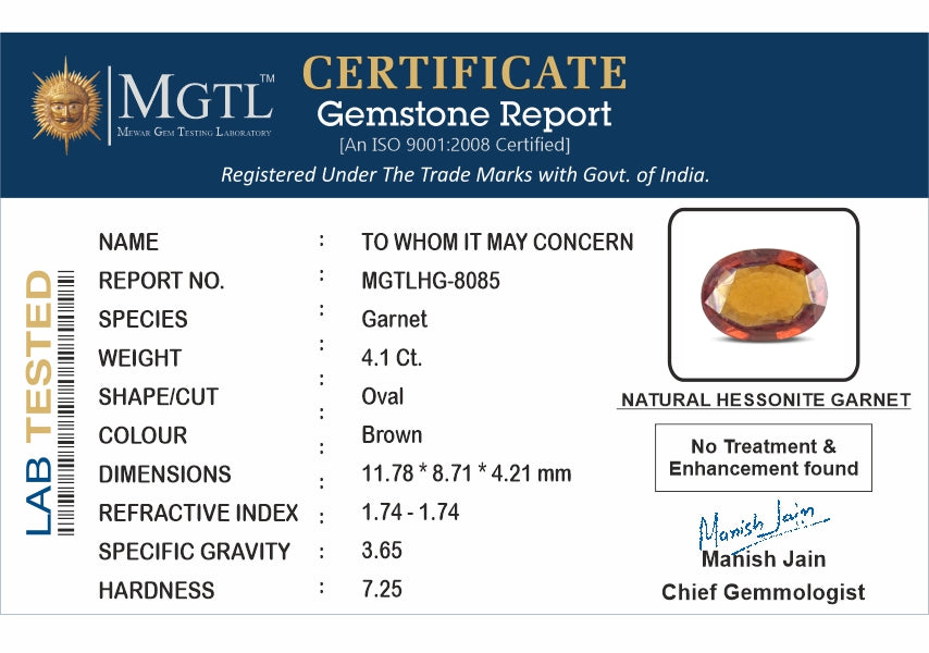 Ceylon Hessonite Garnet - 4.1 Carat Limited Quality HG-8085