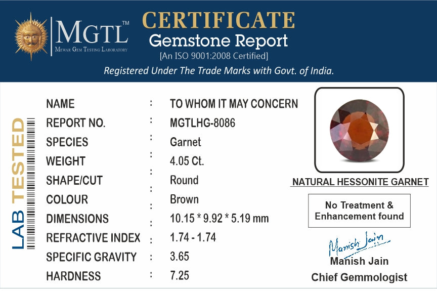 Ceylon Hessonite Garnet - 4.05 Carat Limited Quality HG 8086