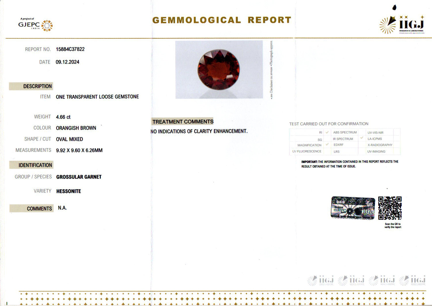Ceylon Hessonite Garnet - 4.66 Carat Limited Quality HG-8092