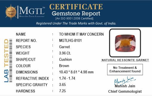 Ceylon Hessonite Garnet - 3.96 Carat Limited Quality HG-8101