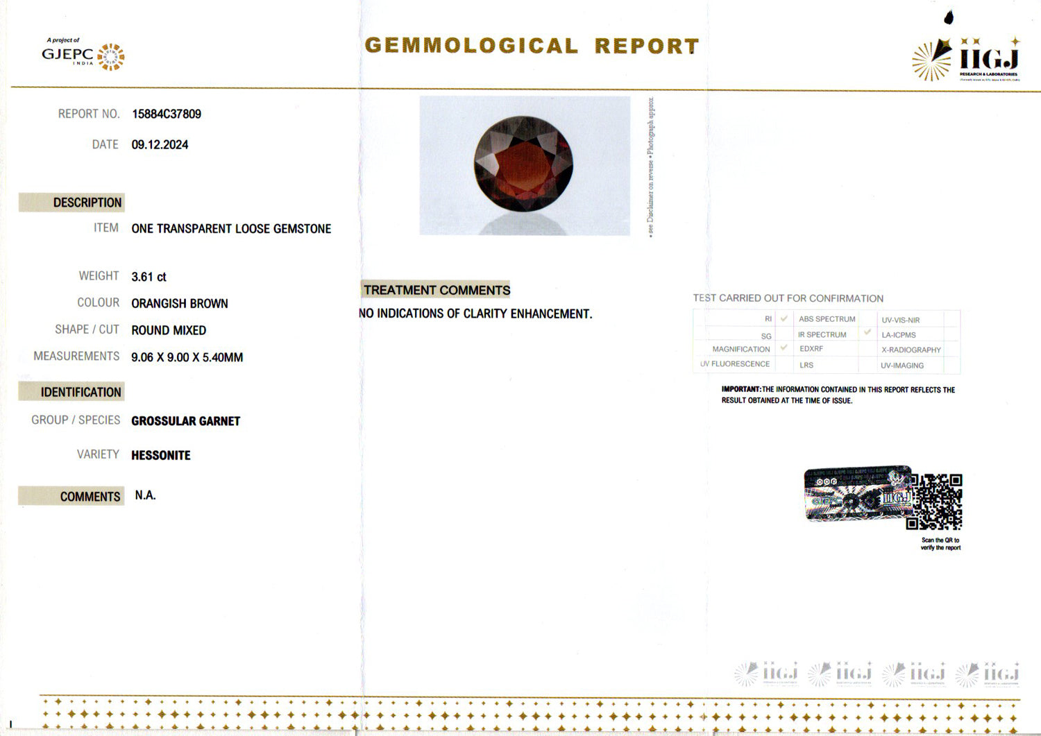Ceylon Hessonite Garnet - 3.61 Carat Limited Quality HG-8106