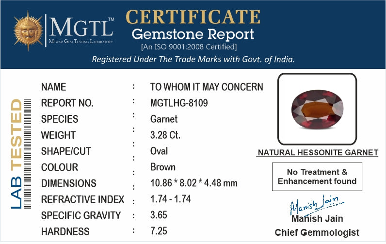 Ceylon Hessonite Garnet - 3.28 Carat Limited Quality HG-8109