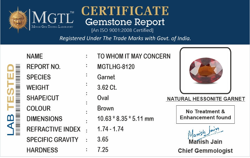 Ceylon Hessonite Garnet - 3.62 Carat Limited Quality HG-8120