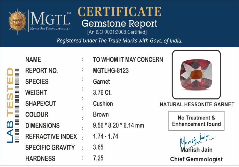 Ceylon Hessonite Garnet - 3.76 Carat Limited Quality HG-8123