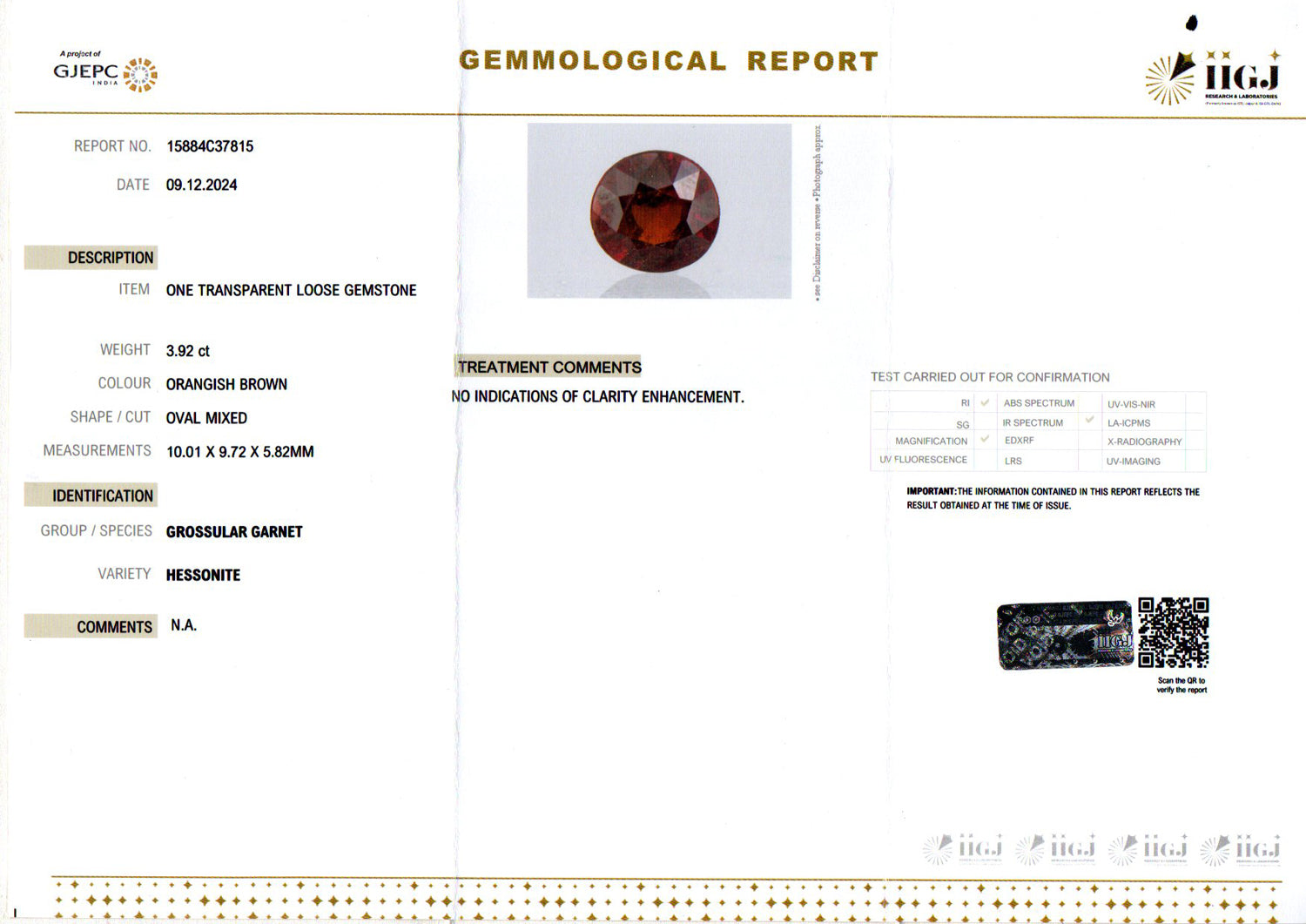 Ceylon Hessonite Garnet - 3.92 Carat Rare Quality HG-8126