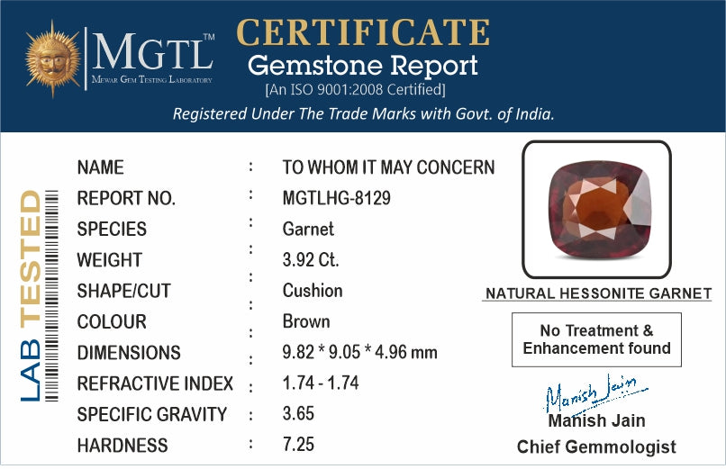 Ceylon Hessonite Garnet - 3.92 Carat Limited Quality HG-8129