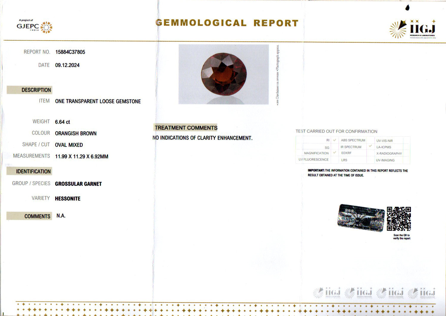 Hessonite (Gomed) - 6.64 Carat