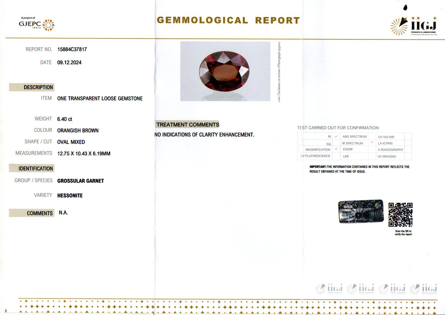 Ceylon Hessonite Garnet  6.40 Carat Limited Quality HG-8156