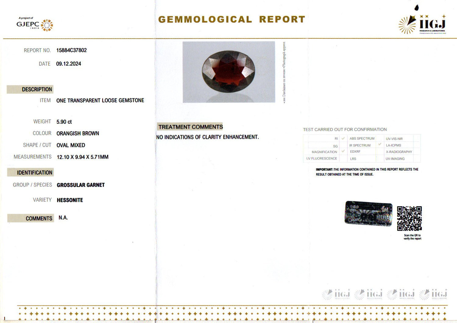 Ceylon Hessonite Garnet  5.90 Carat Limited Quality HG-8161