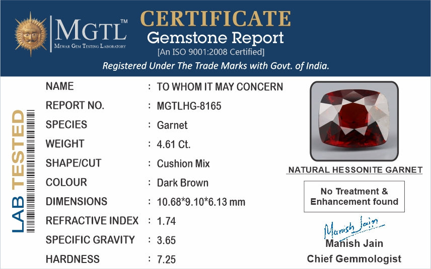 Ceylon Hessonite Garnet  4.61 Carat Limited Quality  HG-8165