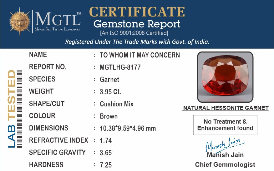 Ceylon Hessonite Garnet  3.95 Carat Limited Quality HG-8177