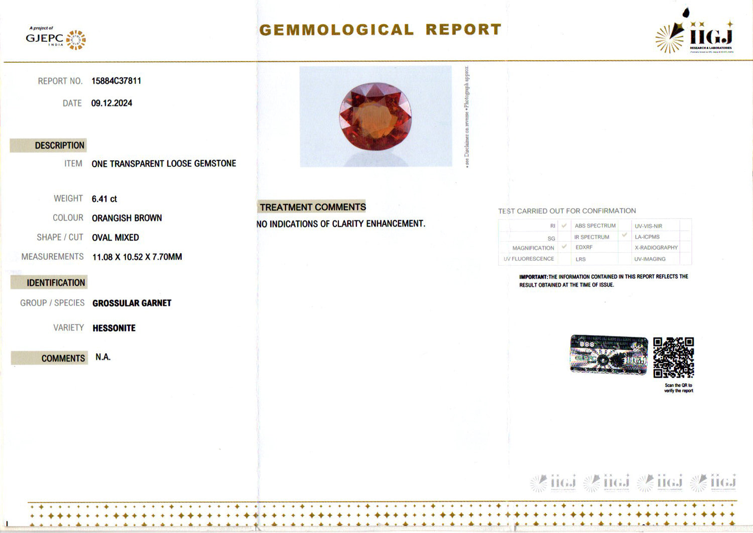 Ceylon Hessonite Garnet  6.41 Carat Limited Quality HG-8178