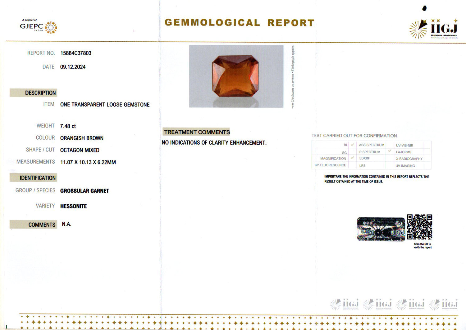 Hessonite (Gomed) - 7.48 Carat
