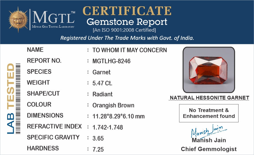 Ceylon Hessonite Garnet  5.47 Carat Rare Quality HG-8246