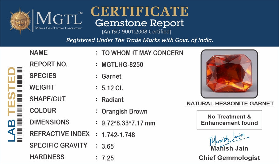 Ceylon Hessonite Garnet 5.12 Carat Limited Quality HG-8250